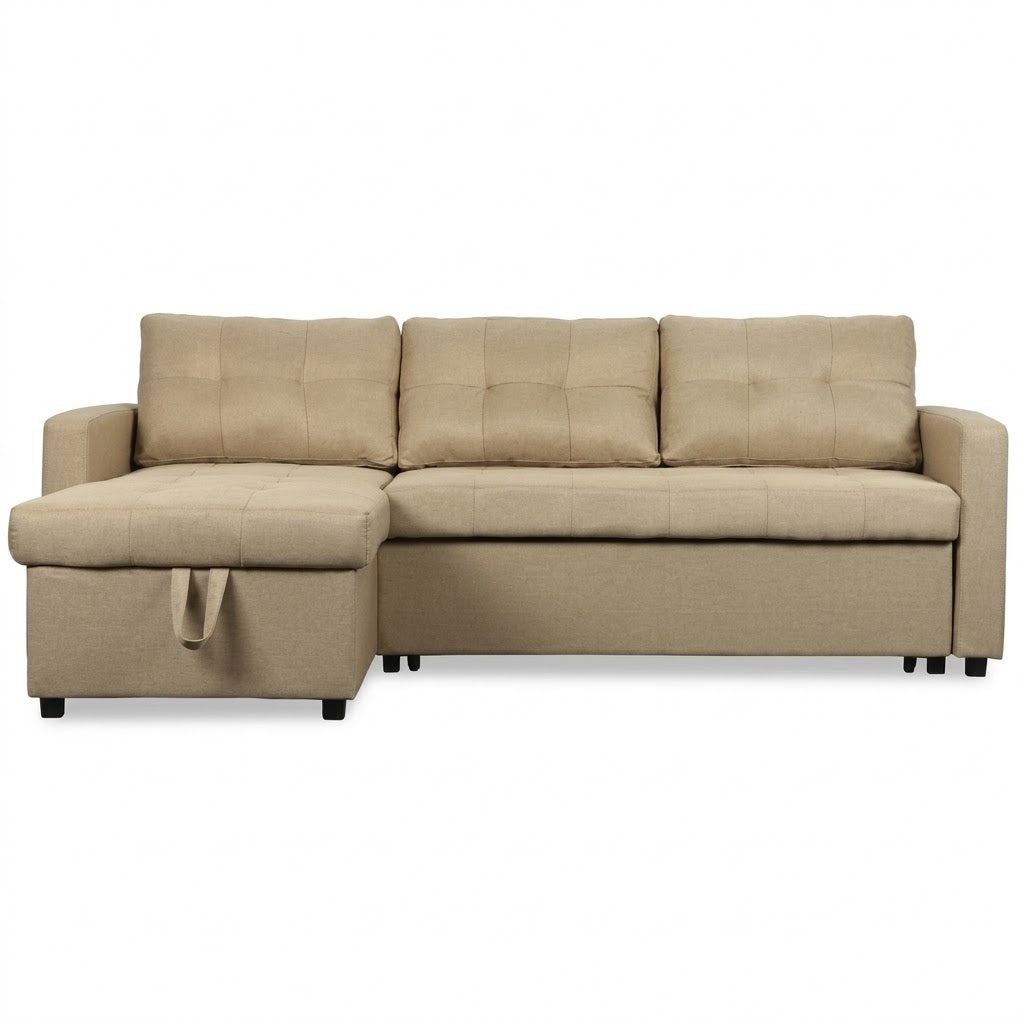 Canapé d'Angle Convertible 5 Places Noir Réversible avec Coffre - Couchage 140x200 cm