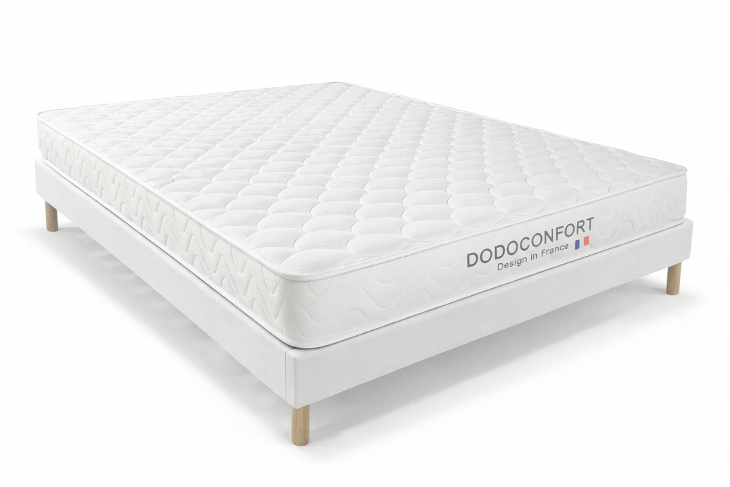 Ensemble complet 140x190 Matelas Mémoire de Forme Dodo Confort 20cm + Sommier Bois à Lattes -