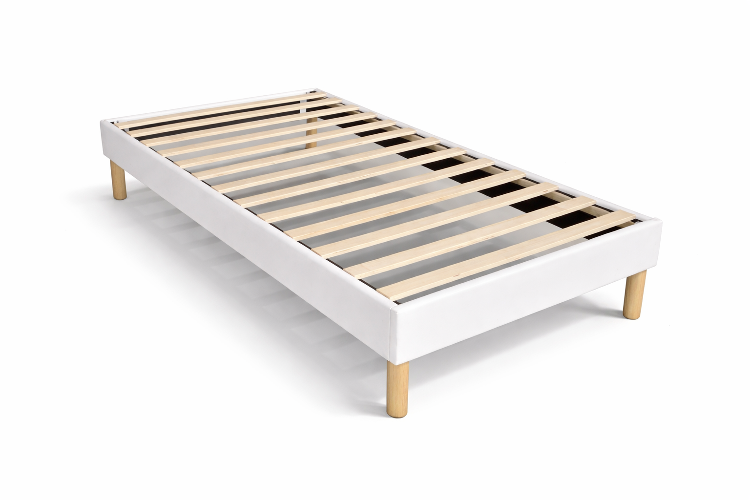 Sommier Bois à Lattes 90x190 avec Contour Cuir PU et Pieds 20cm