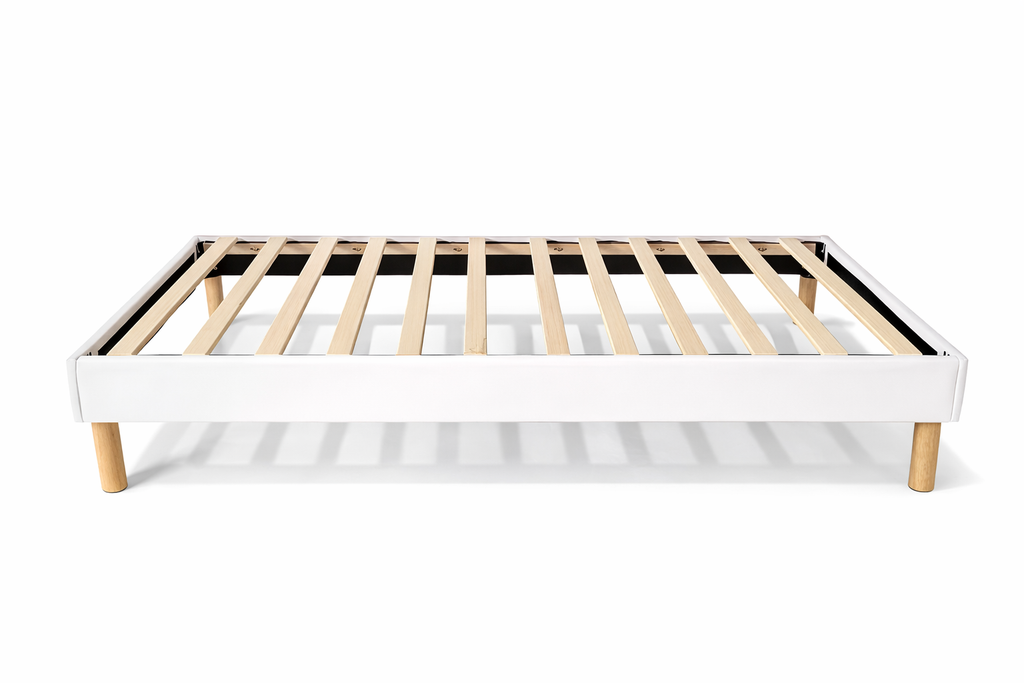 Sommier Bois à Lattes 90x190 avec Contour Cuir PU et Pieds 20cm