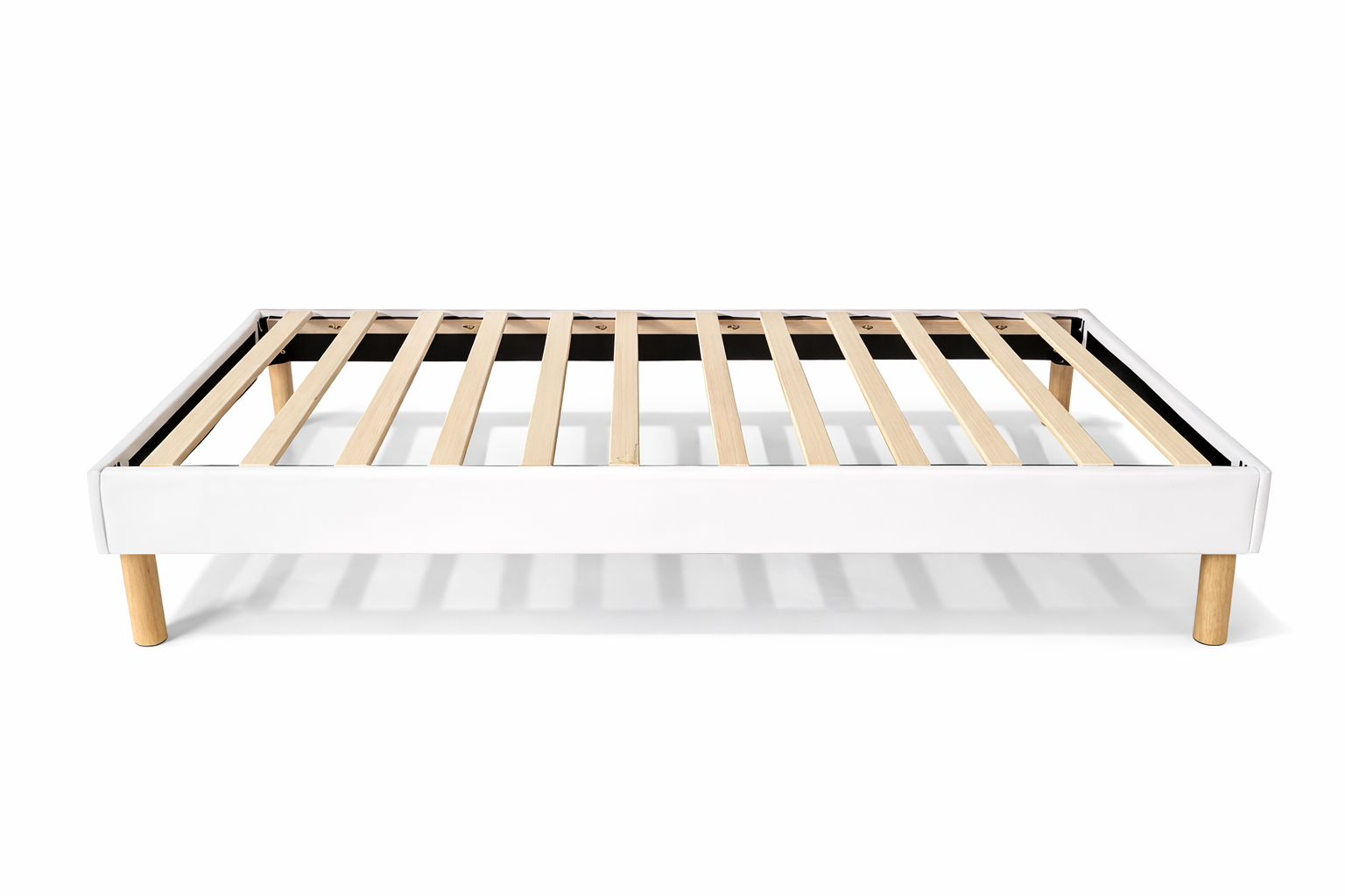 Sommier Bois à Lattes 90x190 avec Contour Cuir PU et Pieds 20cm