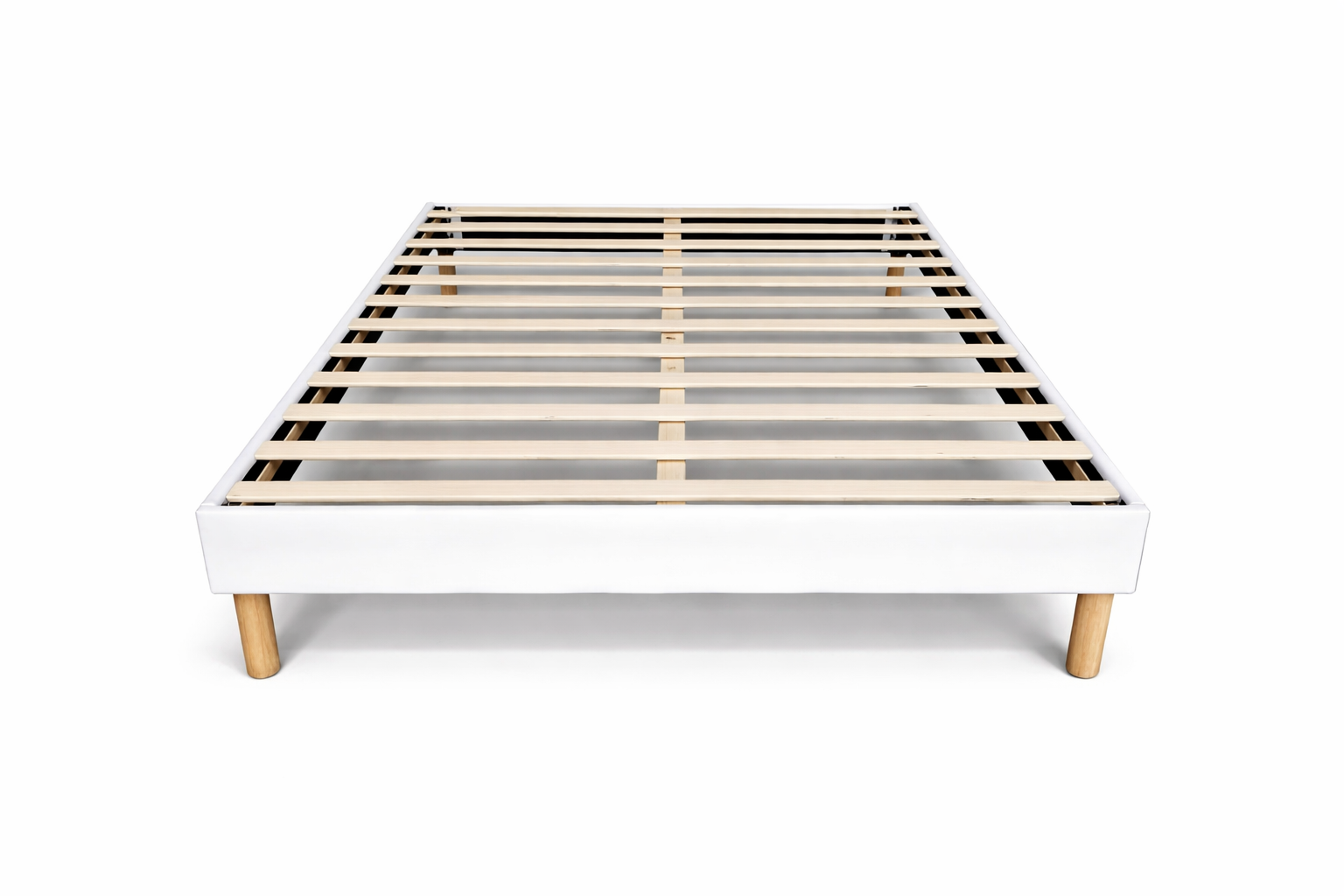 Sommier Bois à Lattes 120x190 avec Contour Cuir PU et Pieds 20cm