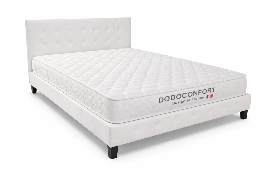 Pack Lit NICO 160x200 Blanc + Matelas Dodo Confort Mémoire de Forme 20 cm