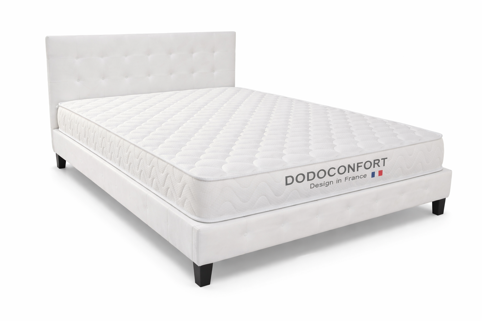 Pack Lit NICO 160x200 Blanc + Matelas Dodo Confort Mémoire de Forme 20 cm