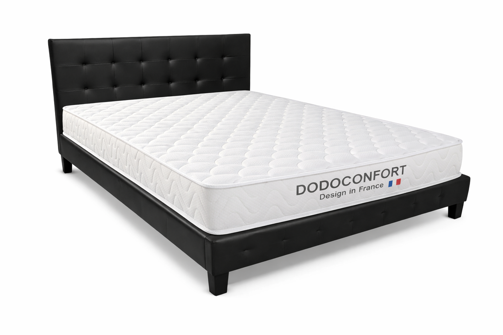 Pack Lit NICO 160x200 Noir + Matelas Dodo Confort Mémoire de Forme 20 cm