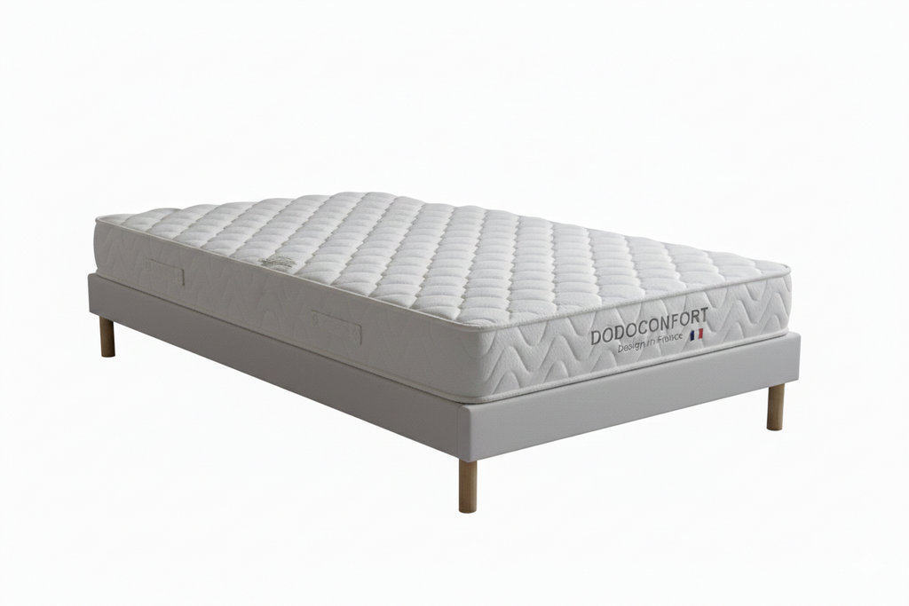 Ensemble 90x200 Matelas Dodo Confort Mémoire de Forme 15cm + Sommier Bois à Lattes - 1 Personne