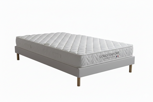 Ensemble 90x200 Matelas Dodo Confort Mémoire de Forme 15cm + Sommier Bois à Lattes - 1 Personne