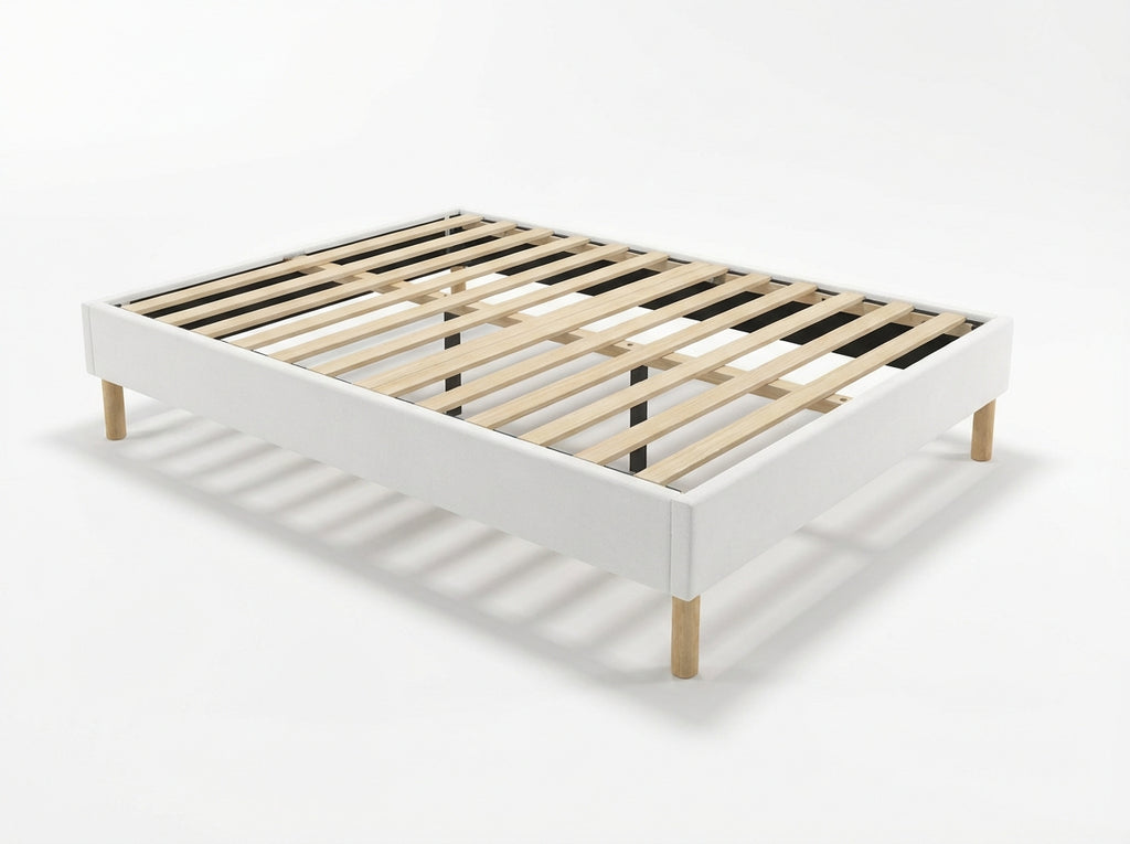 Sommier Bois à Lattes 160x200 avec Contour Cuir PU et Pieds 20cm