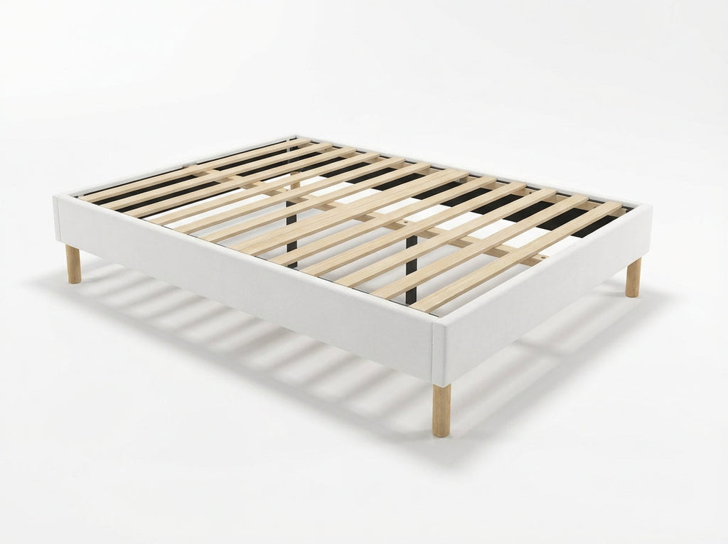 Sommier Bois à Lattes 160x200 avec Contour Cuir PU et Pieds 20cm