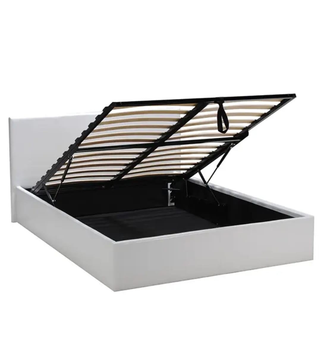 Lit Coffre 160x200 avec Rangement - Cuir PU Premium Blanc & Sommier à Lattes