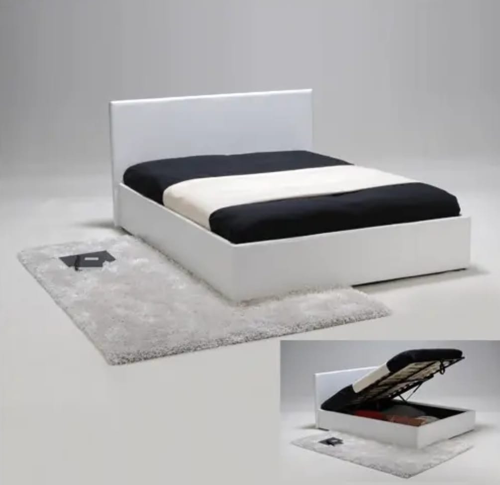 Lit Coffre 160x200 avec Rangement - Cuir PU Premium Blanc & Sommier à Lattes
