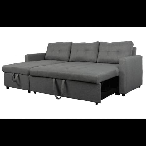Canapé d'Angle Convertible 5 Places Gris Réversible avec Coffre - Couchage 140x200 cm