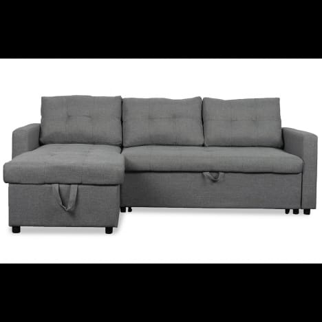 Canapé d'Angle Convertible 5 Places Gris Réversible avec Coffre - Couchage 140x200 cm