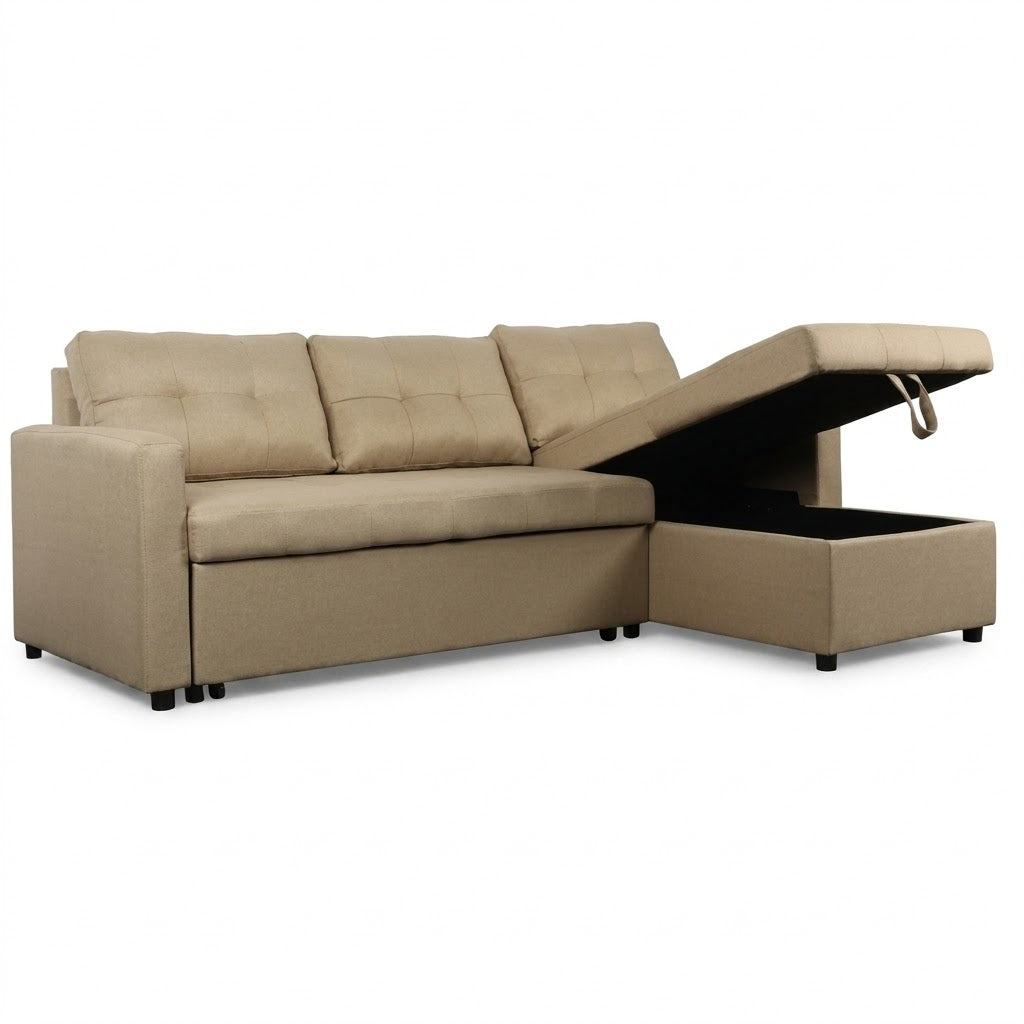 Canapé d'Angle Convertible 5 Places Noir Réversible avec Coffre - Couchage 140x200 cm