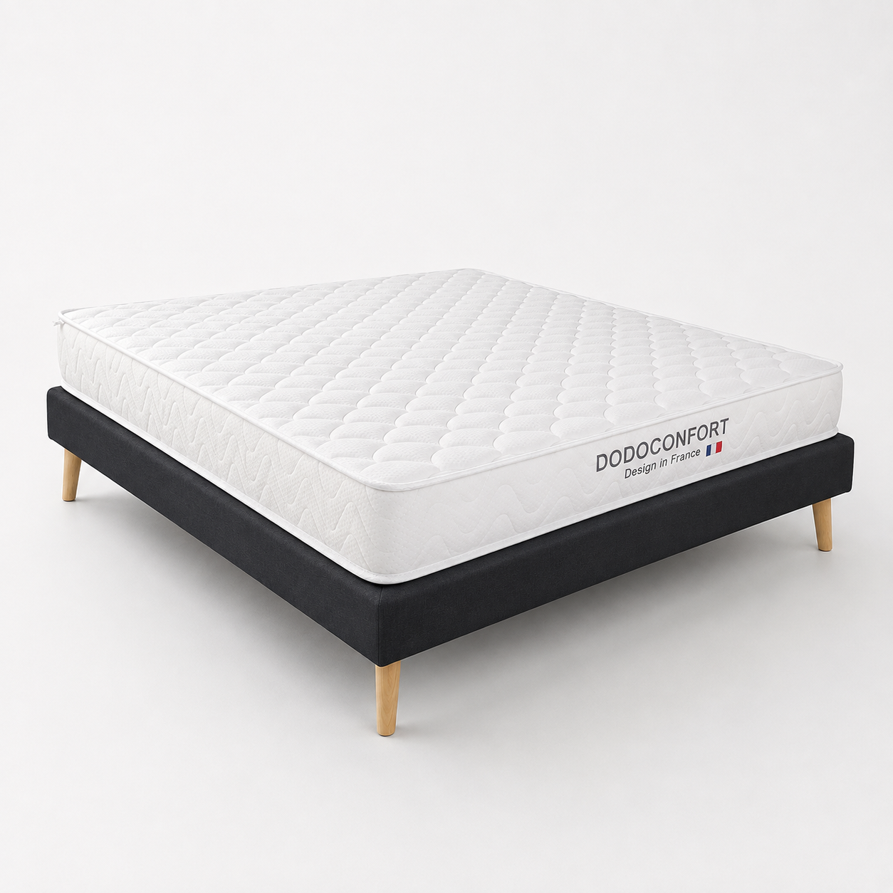 Ensemble 140x200 - matelas Dodo Confort 20 cm sur sommier à lattes noir, vue d'ensemble