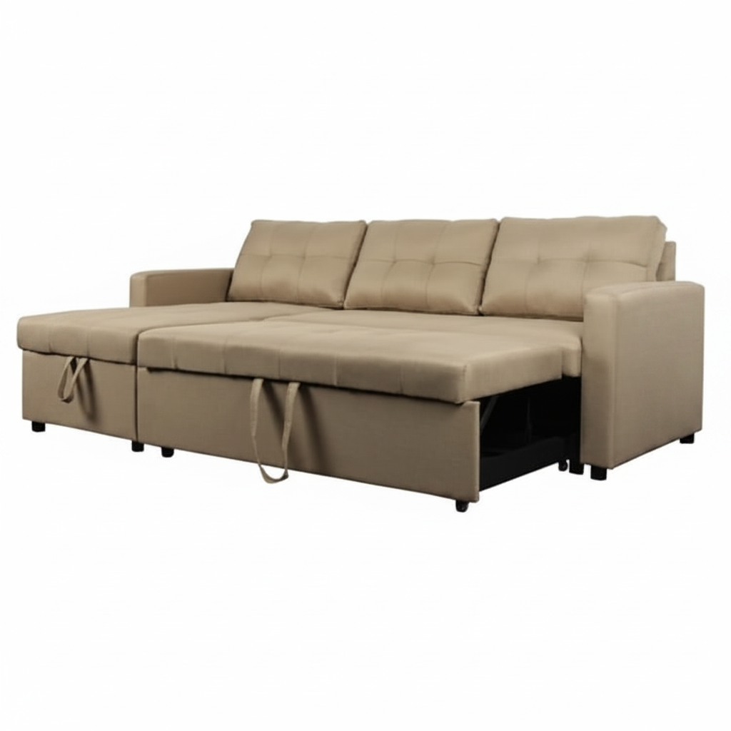 Canapé d'angle convertible beige sans bandes noires