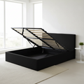 Lit Coffre 140x190 avec Rangement - Cuir PU Premium Noir & Sommier à Lattes
