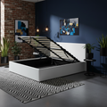 Lit Coffre 160x200 avec Rangement - Cuir PU Premium Blanc & Sommier à Lattes