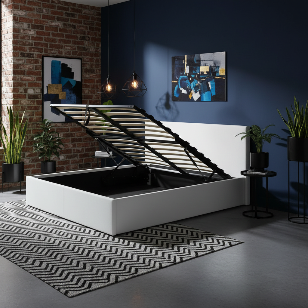Pack Lit Coffre 160x200 Blanc avec Rangement + Matelas Dodo Confort Mémoire de Forme 20 cm