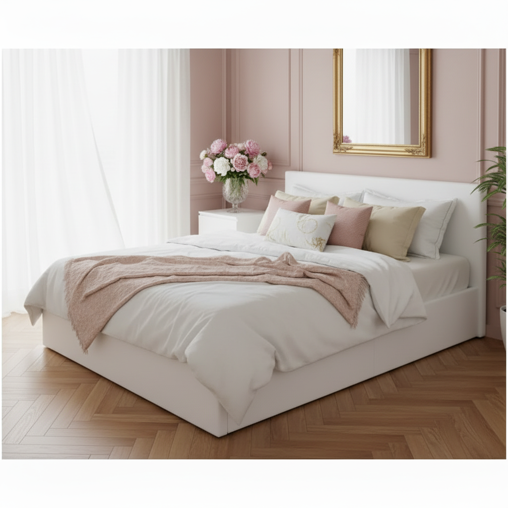 Lit Coffre 160x200 Blanc - Ambiance parisienne romantique
