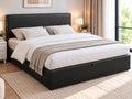 Lit coffre noir 160x200 fermé avec son matelas, lit fait, vue 3/4