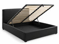 Lit coffre noir 160x200 ouvert : sommier relevé par vérins, grand rangement