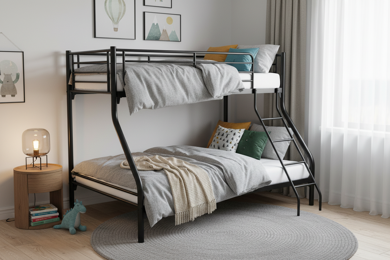 Pack Complet Lit Superposé 2+1 Noir + 2 Matelas Dodo Confort Mémoire Forme - Certifié OEKO-TEX