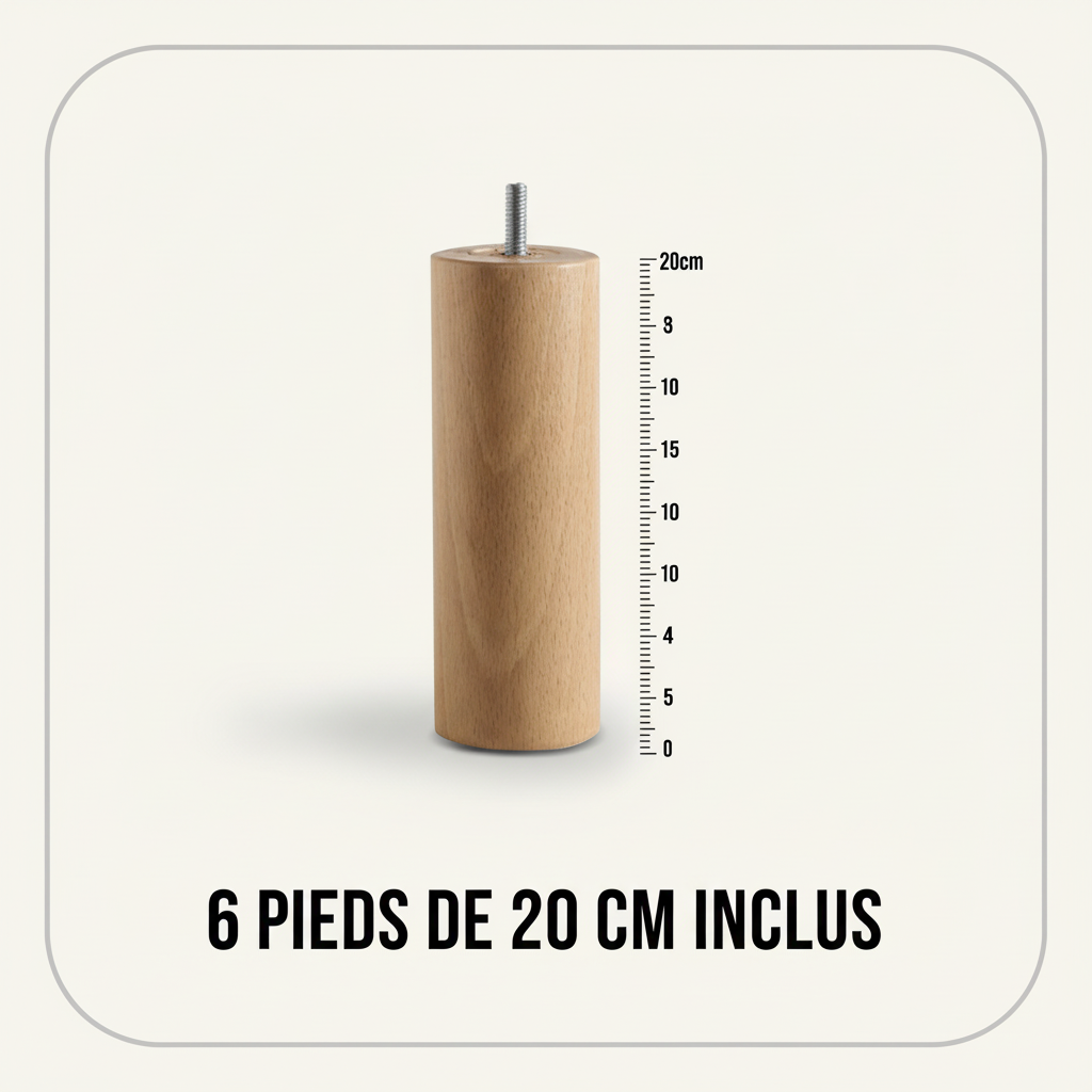 Sommier Bois à Lattes 140x200 avec Contour Cuir PU et Pieds 20cm