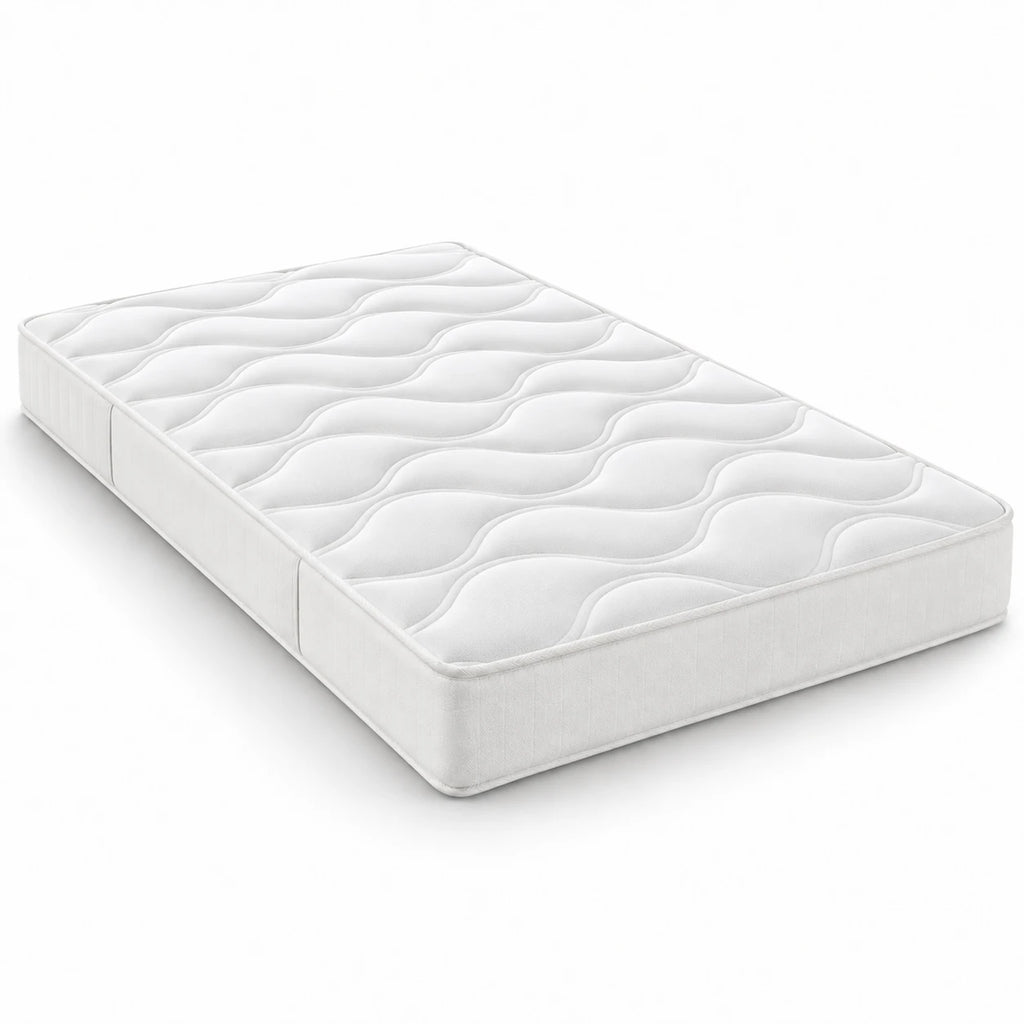 Matelas 120x190 blanc, dessus matelassé à motifs ondulés