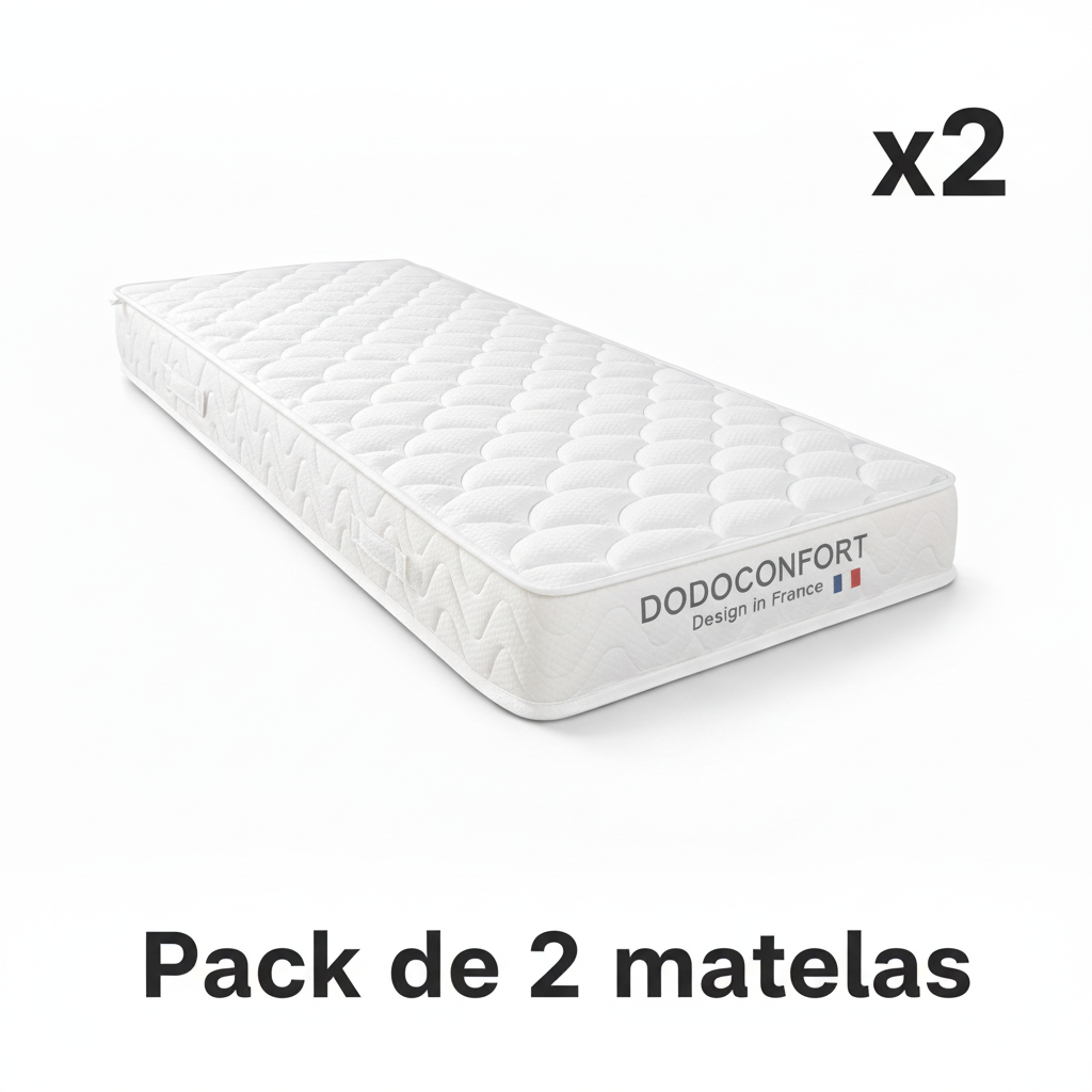 Pack Lit Superposé Noir 90x190 + 2 Matelas Dodo Confort Mémoire de Forme 15 cm - Complet & Certifié OEKO-TEX