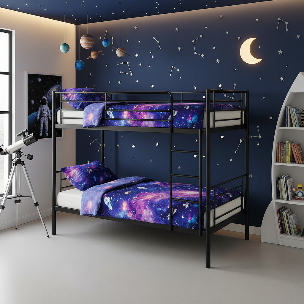 Pack Lit Superposé Noir 90x190 + 2 Matelas Dodo Confort Mémoire de Forme 15 cm - Complet & Certifié OEKO-TEX