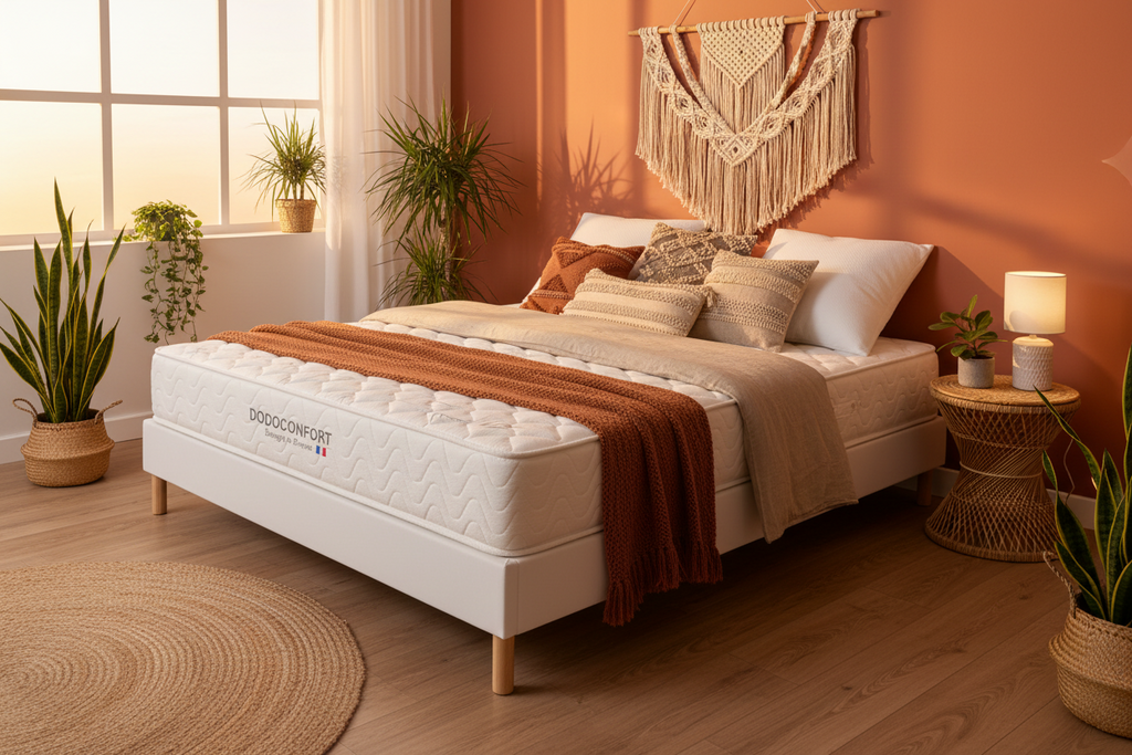 Pack Complet  120x190 - Matelas Dodo Confort 20cm Mémoire de Forme + Sommier bois Cuir PU"