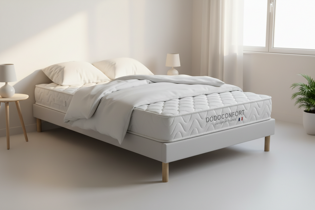 Pack Complet  140x200 - Matelas 20 cm Dodo Confort Mémoire de Forme + Sommier bois contour Cuir PU